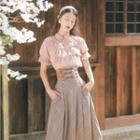 Bell-sleeve Ruffled Blouse / Lace-up Maxi A-line Skirt