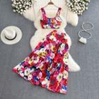 Set: Floral Print Crop Camisole + A-line Maxi Skirt