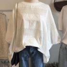 3/4-sleeve Embroidered Panel T-shirt White - One Size