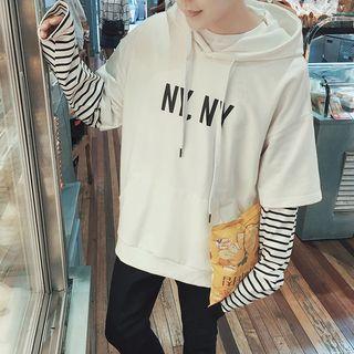 Letter Stripe Mock Two-piece Hoodie