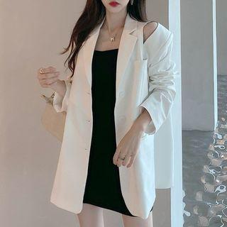 Cold-shoulder Single-breasted Blazer White - One Size