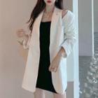 Cold-shoulder Single-breasted Blazer White - One Size