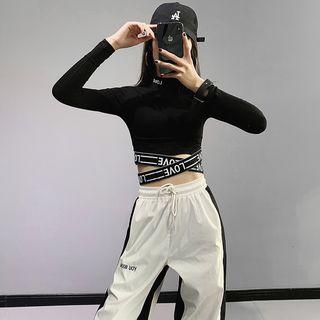 Mock-neck Lettering-strap Crop Top