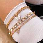 Rhinestone Acrylic Butterfly Layered Anklet 0913 - Gold - One Size