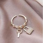 Rhinestone Lock & Key Open Ring Gold - One Size