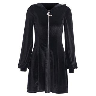 Hooded Front Zip Long-sleeve A-line Dress