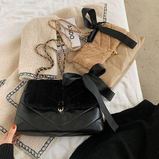 Faux Leather Fleece Panel Shoulder Bag