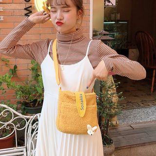 Rabbit Brooch Fleece Crossbody Bag