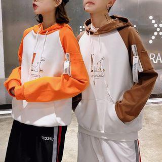 Couple Matching Colour Block Cat Print Hoodie