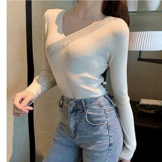 V-neck Rhinestone Knit Top