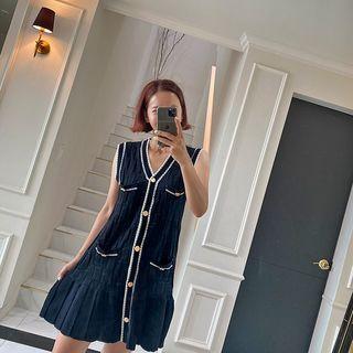 Pleat-hem Knit Vest Dress