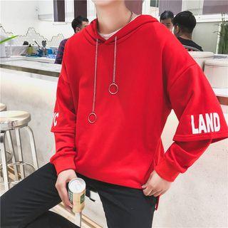 Mock Two-piece Hoop Accent Lettering Hoodie