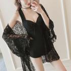 Set: Open-back Swimsuit + Lace Coverup