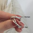 925 Sterling Silver Couple Matching Crossed Open Ring