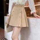Pleated Mini A-line Skirt / Bell-sleeve Collared Blouse