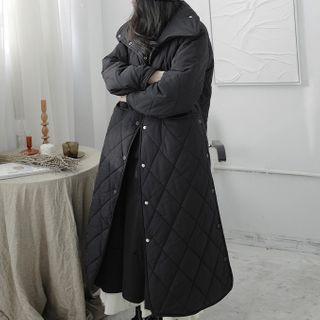Long Quilted Button-up Coat