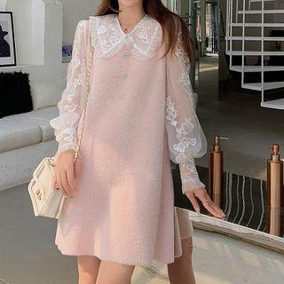Set: Lace Blouse + Buttoned Sleeveless Shift Dress