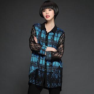 Lace Panel Printed Blouse