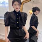 Short-sleeve Sheer Top / Spaghetti Strap A-line Dress