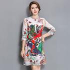 Printed 3/4 Sleeve Buttoned Dress