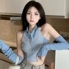 Set: Collar Crop Tank Top + Arm Sleeves