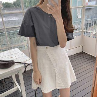 Drop-shoulder Cropped Sleeve Blouse