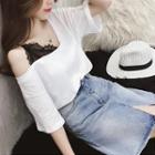 Lace Cold-shoulder Short-sleeve Top