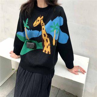 Animal Print Loose-fit Sweater Black - One Size