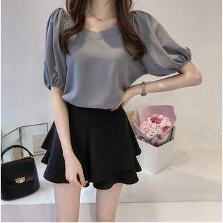Puff-sleeve Chiffon Blouse As Shown In Figure - One Size