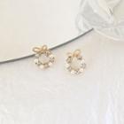 Bow Rhinestone Faux Pearl Alloy Earring 1 Pair - Gold - One Size