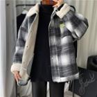 Plaid Fleece-lined Button-up Jacket