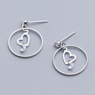 925 Sterling Silver Rhinestone Heart Earring 1 Pair - S925 Silver - One Size