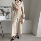 Tulle-cape Notch-collar Jumpsuit With Belt