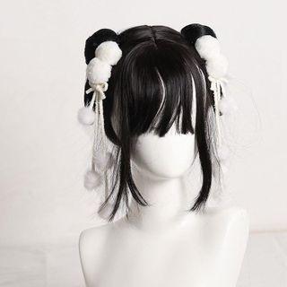 Pom Pom Hair Clip 1 Pair - White - One Size