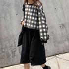 Plaid Pullover / High Waist Midi Skirt