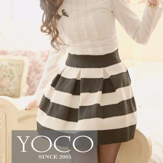 Striped Pleated A-line Skirt