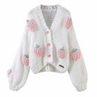 Strawberry Loose-fit Knit Cardigan Pink - One Size