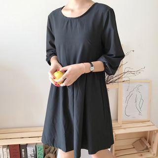 3/4 Sleeve Plain Midi Flare Dress