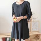 3/4 Sleeve Plain Midi Flare Dress