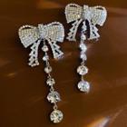 Rhinestone Bow Drop Earring 1 Pair - Silver Stud - Silver - One Size
