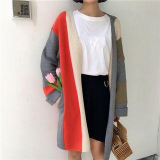 Color-block Loose-fit Long Cardigan