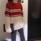 Two Tone Loose Cable Knit Top Red - One Size