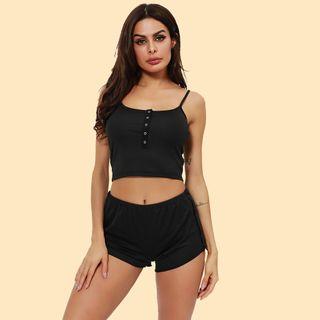Set: Spaghetti Strap Half Button Top + Sweatshorts