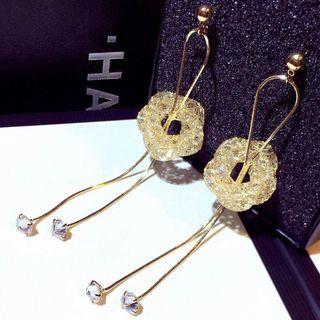 Flower Rhinestone Fringed Earring 1 Pair - Gold - One Size