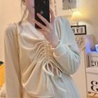 Long-sleeve Asymmetcal Top Beige - One Size