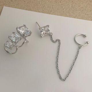 Rhinestone Chain Alloy Cuff Earring 1 Pair - Silver - One Size