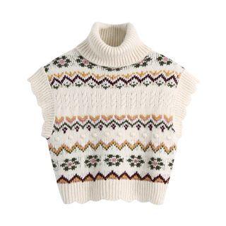 Turtleneck Jacquard Cropped Sweater Vest