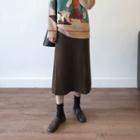 Knit Midi Straight-fit Skirt Coffee - One Size