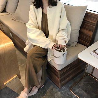 Plain Buttoned Jacket / Long-sleeve Maxi Shift Knit Dress