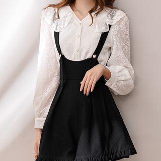 Puff-sleeve Blouse / Suspender Shorts / Set